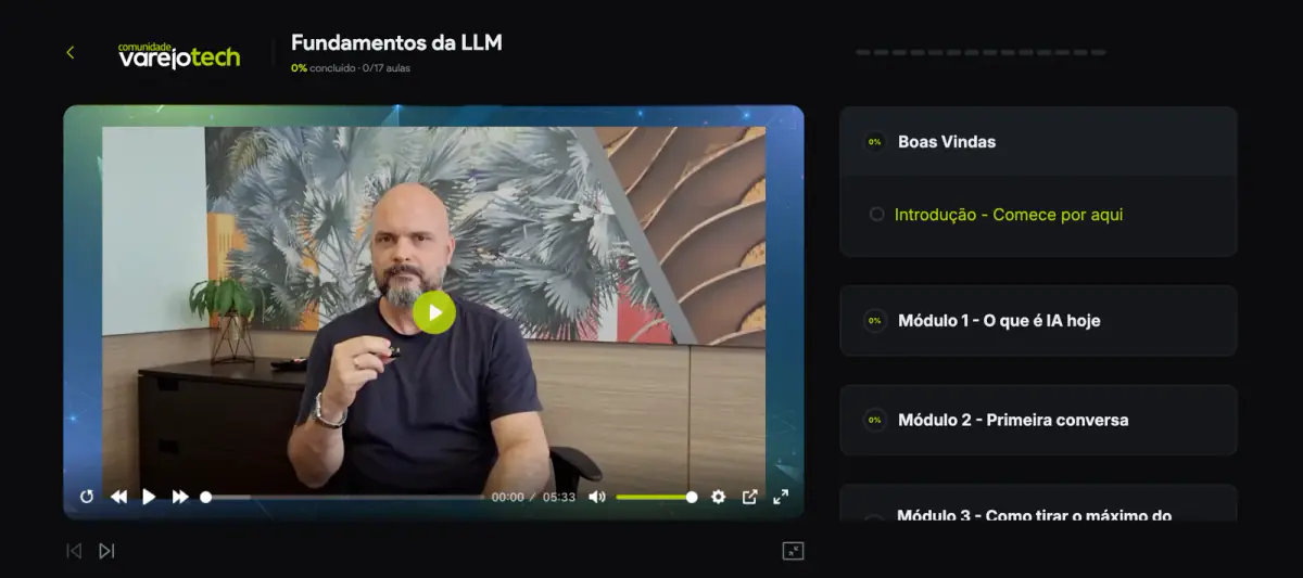 Aula do curso Fundamentos da LLM na plataforma da comunidade